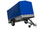 Autoaanhanger met aluminium zijwanden 264x125 Unitrailer Garden 264 KIPP ALU met H-1100 frame en blauwe afdekking
