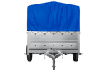 Eenassige aanhangwagen 264x150 UNITRAILER GARDEN 265 KIPP met opzetborden H-800 frame en blauwe huif