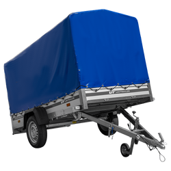 Autoaanhanger met aluminium zijwanden 264x125 Unitrailer Garden 264 KIPP ALU met H-1100 frame en blauwe afdekking