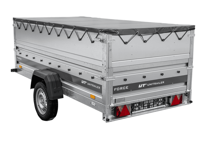 Lichte aanhanger 264x125 UNITRAILER FORCE 264 KIPP met BIS-zijwanden, H-0 frame en grijze afdekking