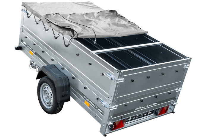 Garden Trailer 230 KIPP met steunwiel, BIS zijwanden, H-0 frame en grijze afdekking