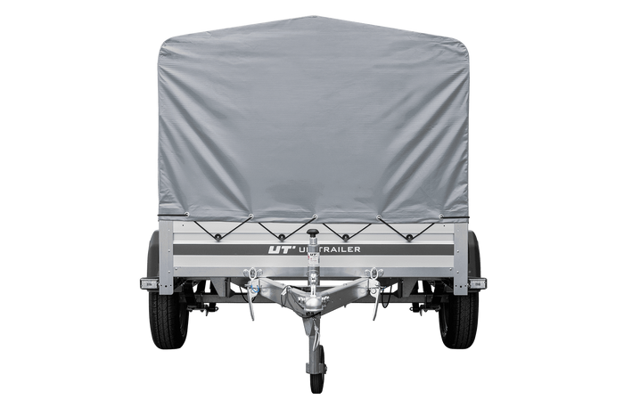 Autoaanhanger op veren met aluminium zijwanden 200x125 Unitrailer Garden 201/R KIPP ALU met H-800 frame en grijze afdekking