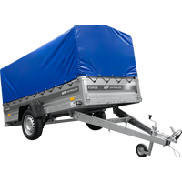 Enkelassige aanhanger op veren 264x125 UNITRAILER FORCE 264/R KIPP met H-800 frame en blauwe afdekking