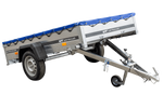 Garden trailer 230 kipp met steunwiel en platte blauwe afdekking