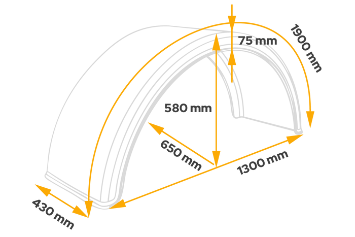 Spatbord voor aanhanger 19,5-22,5" DOMAR DK1675 1300/430mm wielkast
