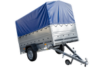 Lichte aanhanger 230x125 UNITRAILER GARDEN 230 KIPP met BIS-zijwanden, H-800 frame en blauwe afdekking