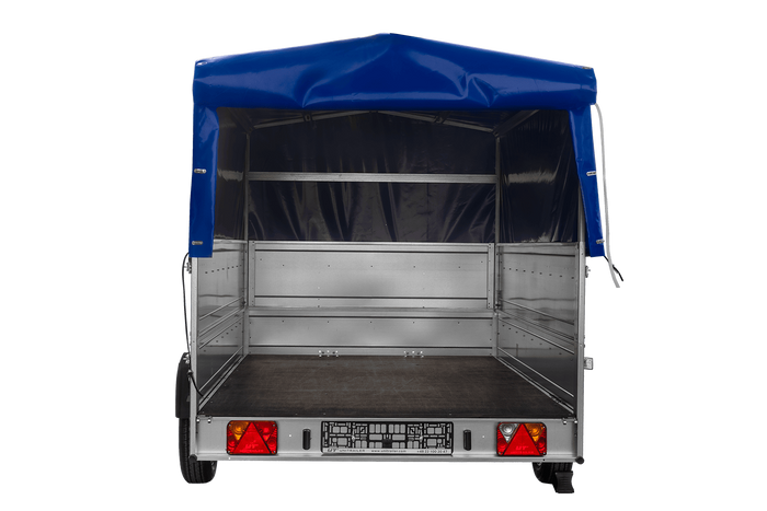 Eenassige aanhangwagen 264x150 UNITRAILER GARDEN 265 KIPP met opzetborden H-800 frame en blauwe huif