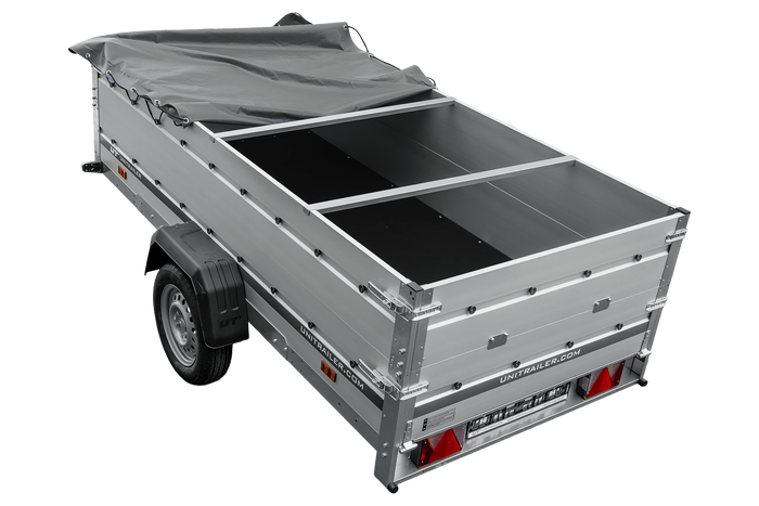 Enkelassige aanhanger met aluminium zijwanden 264x125 Unitrailer Garden 264 KIPP ALU met BIS-zijwanden, H-0 frame en grijze afdekking