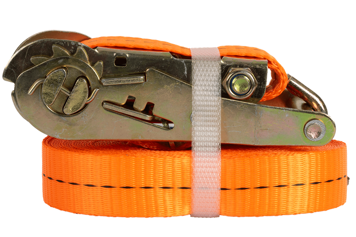 Set van vier UNITRAILER 8m/25mm/1t oranje transportbanden met spaninrichting