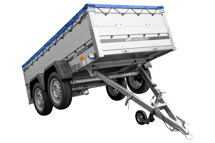 Tweeassige aanhanger met aluminium zijwanden 264x125 Unitrailer Garden 264/2 KIPP ALU met BIS-zijwanden, H-0 frame en blauwe afdekking