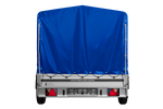 Autoaanhanger met aluminium zijwanden 264x150 Unitrailer Garden 265 KIPP ALU met H-1100 frame en blauwe afdekking