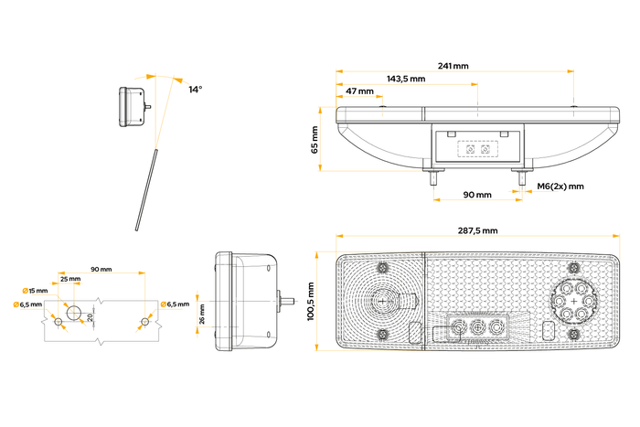 Achterlicht WAŚ WE549L 4 functies links