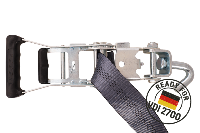 Set van vier HEFFA CARLINE 130 spanbanden voor sleepwagens wielbevestigingsbanden 2,8m/50mm/5t VDI 2700
