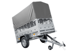GARDEN TRAILER 200 KIPP autoaanhanger met steunwiel, mesh zijkanten en H-800 frame met grijze hoes