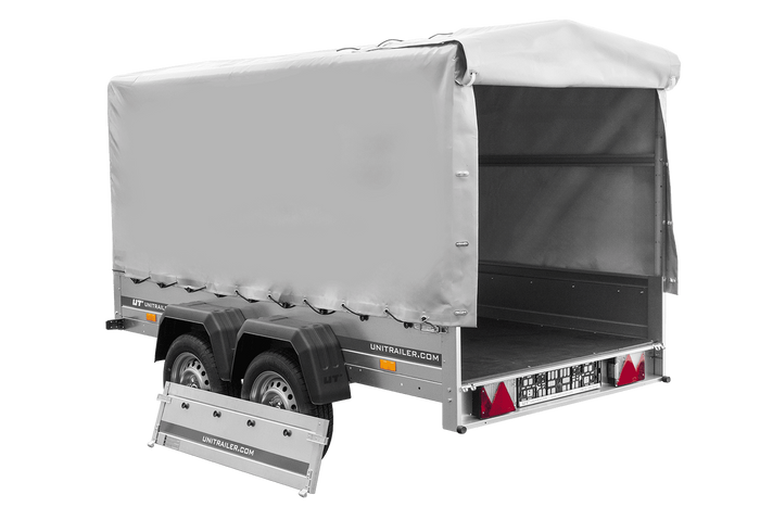 Tweeassige aanhanger 264x125 UNITRAILER GARDEN 264/2 KIPP met H-1100 frame en grijze huif