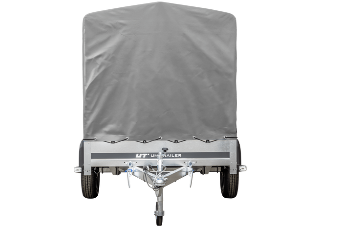 Enkelassige aanhanger 230x125 UNITRAILER GARDEN 230 KIPP met H-1100 frame en grijze afdekking