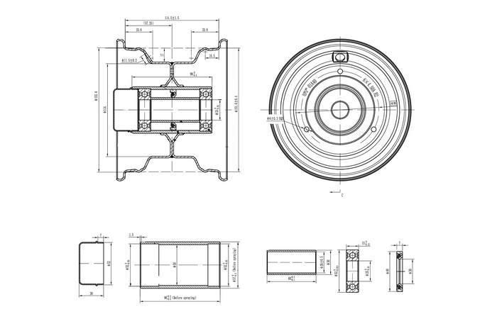UNITRAILER stalen velg 4.5Ax6"H2 3x96 met lagers 6205-2RS