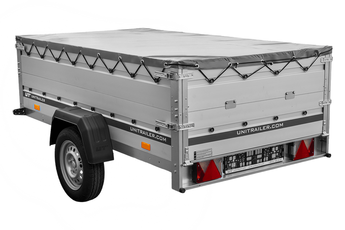 Enkelassige aanhanger met aluminium zijwanden 230x125 Unitrailer Garden 230 KIPP ALU met BIS-zijwanden, H-0 frame en grijze afdekking