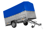 Eenassige aanhangwagen 264x150 UNITRAILER GARDEN 265 KIPP met opzetborden H-800 frame en blauwe huif