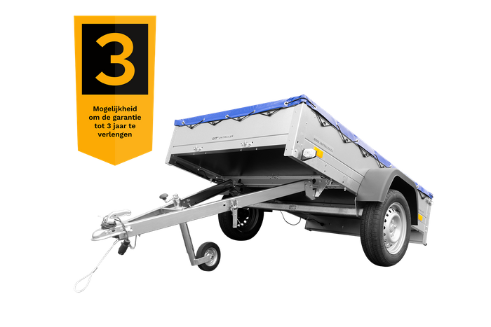 Unitrailer GARDEN TRAILER 201 KIPP met steunwiel, H-0 frame en blauw zeil