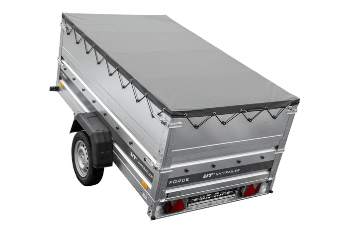 Lichte aanhanger 230x125 UNITRAILER FORCE 230 KIPP met BIS-zijwanden, H-0 frame en grijze afdekking