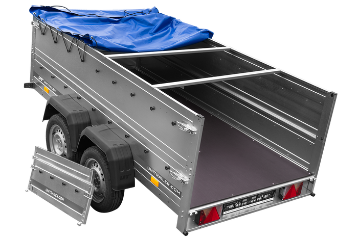 Twee-assige aanhanger 264x125 UNITRAILER GARDEN 264/2 KIPP met BIS zijwanden, H-0 frame en blauwe kap