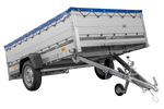 Enkelassige aanhanger met aluminium zijwanden 264x150 Unitrailer Garden 265 KIPP ALU met BIS-zijwanden, H-0 frame en blauwe afdekking
