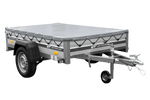 Enkelassige aanhanger op veren met aluminium zijwanden 200x125 Unitrailer Garden 201/R KIPP ALU met H-0 frame en grijze afdekking