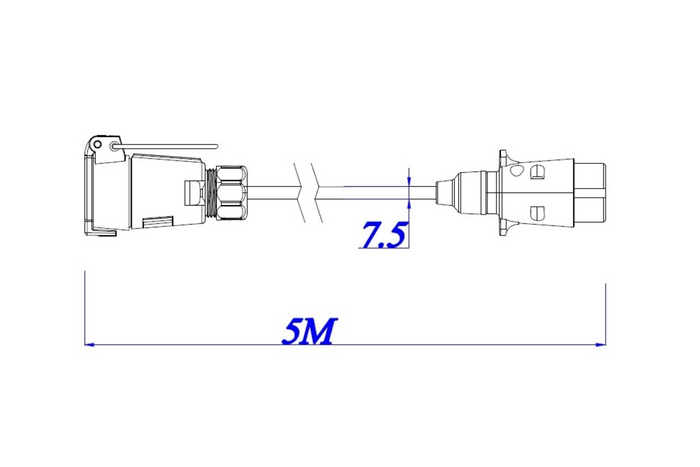 KAMAR E1223 elektrische kabel 5m 12V stekker/stopcontact 7PIN