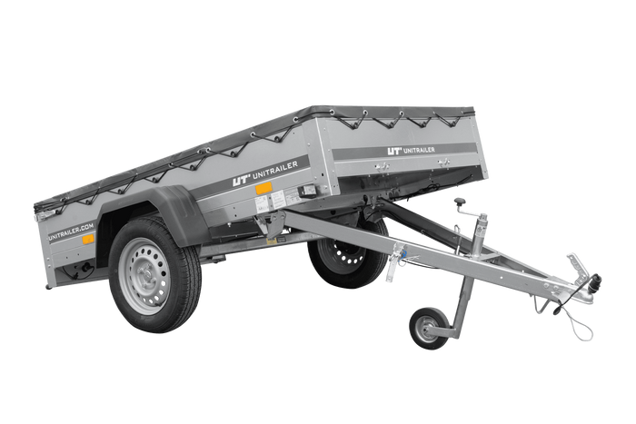 Autoaanhanger 200x125 UNITRAILER GARDEN 201 KIPP met H-0 frame en grijze afdekking