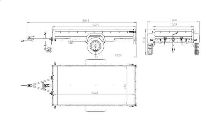 Autoaanhangwagen op veren 264x125 UNITRAILER GARDEN 264/R KIPP met H-1100 frame en grijze afdekking