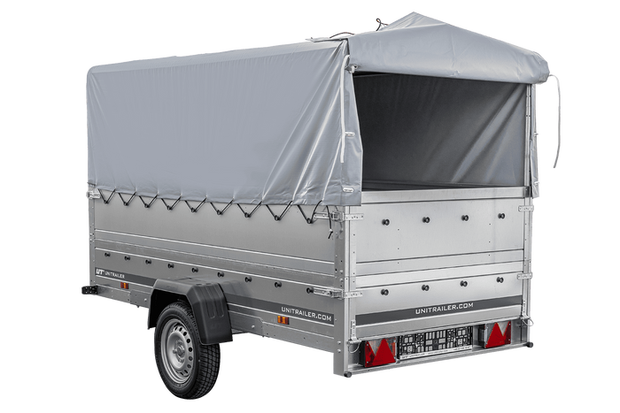 Lichte aanhangwagen op veren 264x125 UNITRAILER GARDEN 264/R KIPP met BIS zijwanden, H-800 frame en grijze afdekking