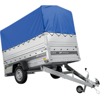 Autotransporter 230x125 UNITRAILER FORCE 230 KIPP met BIS-zijwanden, H-800 frame en blauwe afdekking