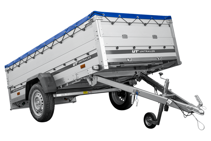 Enkelassige aanhanger met aluminium zijwanden 264x125 Unitrailer Garden 264 KIPP ALU met BIS-zijwanden, H-0 frame en blauwe afdekking