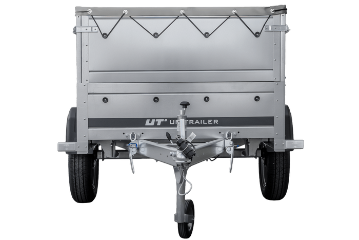 Aanhanger voor de Unitrailer GARDEN TRAILER 200 KIPP auto met steunwiel, twee zijkanten en een vlakke afdekking, grijs