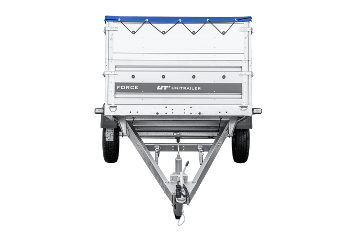 Lichte aanhanger 264x125 UNITRAILER FORCE 264 KIPP met BIS-zijwanden, H-0 frame en blauwe afdekking