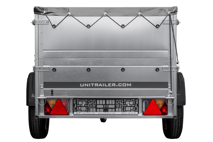 Aanhanger voor de Unitrailer GARDEN TRAILER 200 KIPP auto met steunwiel, twee zijkanten en een vlakke afdekking, grijs