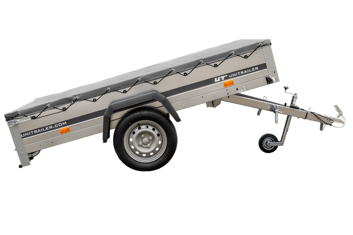 Enkelassige aanhanger 230x125 UNITRAILER GARDEN 230 KIPP met H-0 frame en grijze afdekking