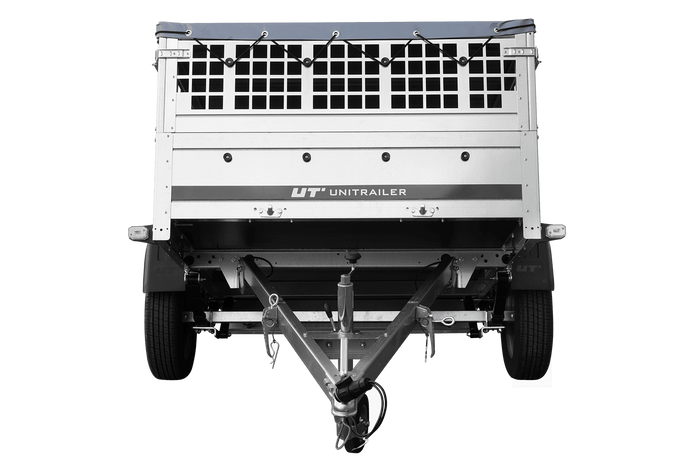 Autoaanhangwagen op veren 200x125 UNITRAILER GARDEN 201/R KIPP met gaaswanden, H-0 frame en grijze afdekking