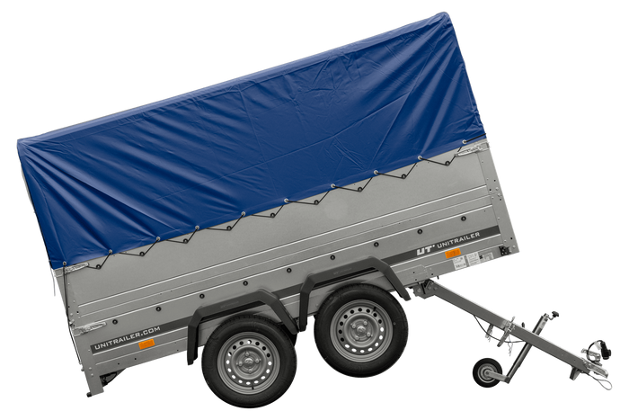 Twee-assige aanhanger 264x125 UNITRAILER GARDEN 264/2 KIPP met BIS zijwanden, H-800 frame en blauwe kap