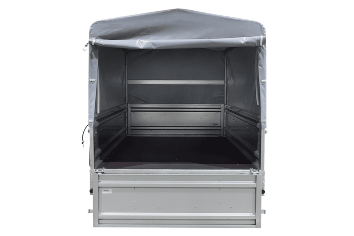 Enkelassige aanhanger op veren 264x125 UNITRAILER FORCE 264/R KIPP met H-800 frame en grijze afdekking