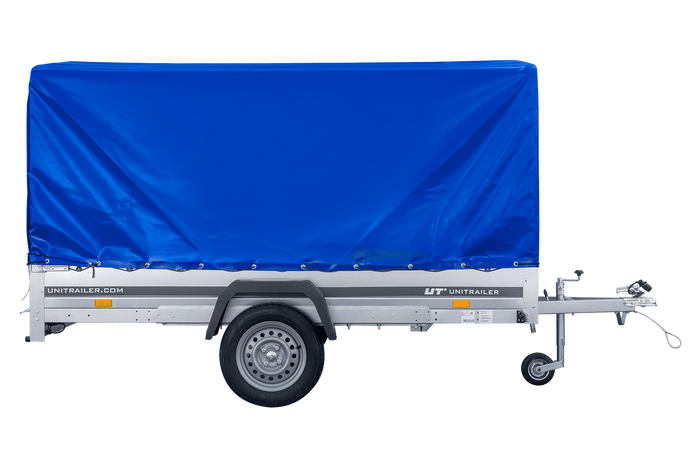 Eenassige aanhangwagen 264x150 UNITRAILER GARDEN 265 KIPP met H-1100 frame en blauwe huif