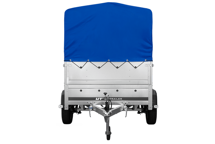 Lichte aanhangwagen op veren 200x125 UNITRAILER GARDEN 201/R KIPP met BIS zijwanden, H-800 frame en blauwe afdekking
