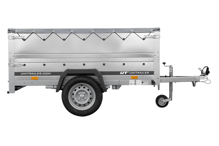 Lichte aanhangwagen op veren 200x125 UNITRAILER GARDEN 201/R KIPP met BIS zijwanden, H-0 frame en grijs zeil