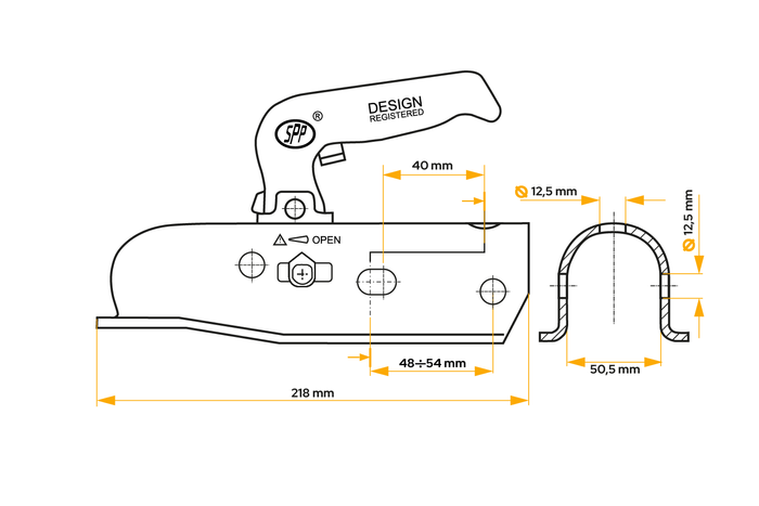 STEELPRESS BC-3000.1D-00-00+Z2 kogelkoppeling voor 3000kg aanhangwagen met 35-50mm buisvormige dissel