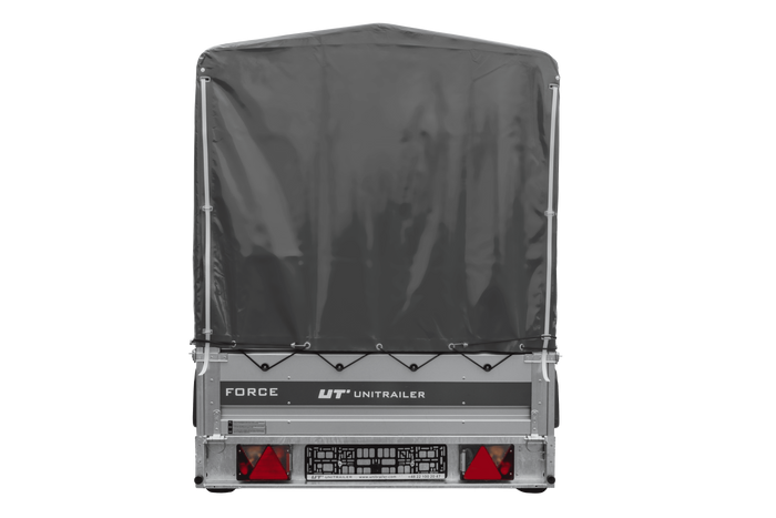 Autotrailer 264x125 UNITRAILER FORCE 264 KIPP met H-1100 frame en grijze afdekking