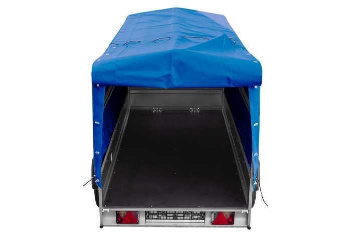 Tweeassige aanhanger 264x125 UNITRAILER GARDEN 264/2 KIPP met H-1100 frame en blauw dekzeil
