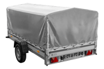 Enkelassige aanhanger met aluminium zijwanden 264x150 Unitrailer Garden 265 KIPP ALU met H-800 frame en grijze afdekking