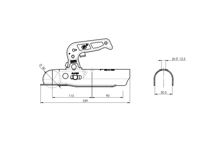 STEELPRESS BC-800C kogelkoppeling voor aanhanger van 800 kg met 50 mm buisvormige dissel.