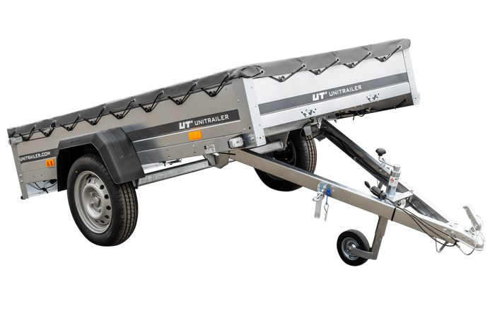 Enkelassige aanhanger 230x125 UNITRAILER GARDEN 230 KIPP met H-0 frame en grijze afdekking